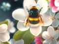 Ilustración artística de un abejorro interactuando con una flor