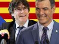 Fotomontaje de Sánchez y Puigdemont con la bandera independentista catalana
