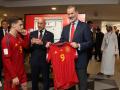 Spain's King Felipe VI , Luis Rubiales and Gavi during the World Cup group E soccer match between Spain and Costa Rica, at the Al Thumama Stadium in Doha, Qatar, Wednesday, Nov. 23, 2022.