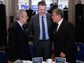 Bernd Reichart (c) CEO de A22 Sports Management, sociedad promotora de la Superliga, junto a Florentino Pérez y Joan Laporta
