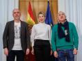 La ministra Yolanda Díaz el día del cierre del SMI con los secretarios generales de UGT, Pepe Álvarez, y CCOO, Unai Sordo.