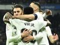 Los jugadores del Real Madrid celebran el gol de Vinicius