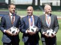 Ceferin, presidente de la UEFA (izq.), Rubiales e Infantino, presidente de la FIFA (dcha.)