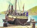 Dibujo del periódico La Ilustración: llegada a Cartagena del barco Correo de Cartagena con repatriados de Orán (1881)