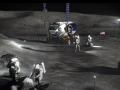 Varios astronautas trabajan en una base lunar de la NASA, en una recreación hecha por ordenador
