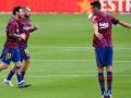 Messi con Jordi Alba y Busquets entrenando cuando aún era jugador del Barça