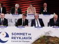 (Front row L-R) Georgia's Prime Minister Irakli Garibashvili, France's President Emmanuel Macron, Finland's President Sauli Niinisto and Estonia's President Alar Karis and (top row (L-R) Cypriot President Nikos Christodoulides, Czech Rebublic's President Petr Pavel, Denmark's Prime Minister Mette Frederiksen and European Council President Charles Michel sit at their places at the opening of the 4th Summit of the Heads of State and Government of the Council of Europe, at the Harpa concert hall in Reykjavik, Iceland on May 16, 2023. Founded in 1949, the Council of Europe is the continents oldest pan-European organization and has a critical role to play as the regions guardian of human rights, democracy, and the rule of law. (Photo by Alastair Grant / POOL / AFP)