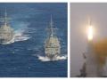Tres imágenes de las maniobras Formidable Shield, en las que la fragata española F-103 ha lanzado un misil