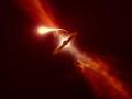 Esta Ilustración muestra una estrella experimentando una espaguetificación