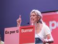 La candidata de Sumar a la Presidencia del Gobierno, Yolanda Díaz, durante el mitin en Sevilla