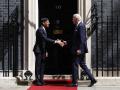 British Prime Minister Rishi Sunak (L) welcomes US President Joe Biden (R) to 10 Downing Street in London, Britain, 10 July 2023. US President Biden is holding talks with Sunak and King Charles before heading on to the NATO summit in Lithuania. (Lituania, Reino Unido, Estados Unidos, Londres) EFE/EPA/ANDY RAIN