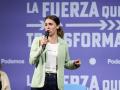 La ministra de Igualdad, Irene Montero, interviene durante un acto de campaña de Podemos