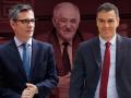 El ministro de la Presidencia, Félix Bolaños, el presidente del Gobierno, Pedro Sánchez y, detrás, el presidente del TC Cándido Conde-Pumpido