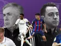 Montaje con jugadores y entrenadores de Real Madrid y FC Barcelona