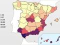 Mapa de las incautaciones totales de droga en España