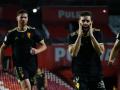 Rodri Ríos celebra su primer gol con el Real Murcia en liga