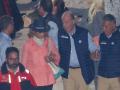King Emeritus Carlos I and his dauther Infanta Elena arriving to port in Sanxenxo, Spain. 1 October 2023