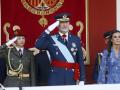 SPanish King Felipe VI and Letizia with Princess Leonor de Borbon attending a military parade during the known as Dia de la Hispanidad, Spain's National Day, in Madrid, on Thursday 12, October 2023.