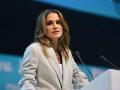 Queen Rania of Jordan at the SSE Arena, Belfast, addresses the One young world opening ceremony. Picture date: Monday October 2, 2023.
