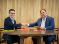 El ministro Félix Bolaños y Oriol Junqueras, en Barcelona