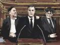 Ilustración de Pedro Sánchez flanqueado por Junqueras y Puigdemont