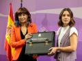 Former Minister Irene Montero and Minister Ana Redondo during ceremony delivers the Ministry handbags of Ministry of Equality at Ministry headquartes in Madrid 21 November 2023
