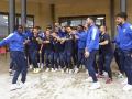 Los jugadores del Arandina celebran que les haya tocado el Real Madrid en Copa