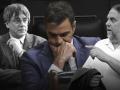 Un montaje fotográfico de Pedro Sánchez, Oriol Junqueras y Carles Puigdemont