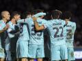 Los jugadores del Barça celebran uno de los goles ante Unionistas