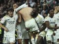 Rüdiger coge a Carvajal dentro de la euforia por el gol del Real Madrid al Almería en el minuto 99