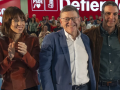 De izquierda a derecha, Diana Morant, Ximo Puig y Pedro Sánchez, en un mitin del PSOE en Valencia