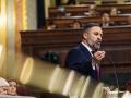 El líder de VOX, Santiago Abascal, interviene durante una sesión plenaria