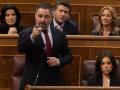 El líder de VOX, Santiago Abascal, interviene durante una sesión de control al Gobierno, en el Congreso de los Diputados