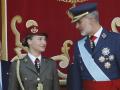 Spanish King Felipe VI with Princess Leonor de Borbon attending a military parade during the known as Dia de la Hispanidad, Spain's National Day, in Madrid, on Thursday 12, October 2023.