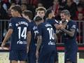 La plantilla del Atlético celebra un gol en el encuentro ante el Almería