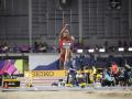 Ana Peleteiro en el momento de su salto que supuso la medalla de bronce