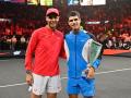 Carlos Alcaraz y Rafa Nadal al acabar el partido