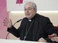 César García Magán explica en una rueda de prensa los trabajos de la Asamblea Plenaria de los obispos, este viernes en Madrid