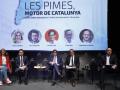Los candidatos del PSC, Salvador Illa (c); ERC, Pere Aragonès (2i); Junts, Josep Rull (2d); Comunes, Jéssica Albiach (i) y PPC, Alejandro Fernández) (d)