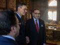 Moroccan King Mohammed VI (C) receives Spanish Prime Minister Pedro Sanchez (L), at the Royal Palace in Rabat, Morocco, 21 February 2024. Sanchez is on an official visit to Morocco.