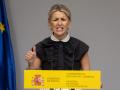 La vicepresidenta segunda y Ministra de Trabajo y Economía Social, Yolanda Díaz, ofrece una rueda de prensa, en el Ministerio de Trabajo