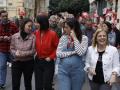 Leire Pajín, Diana Morant, Sandra Gómez y Pilar Bernabé, este miércoles, en la manifestación del 1 de mayo, en Valencia