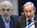 El líder de Hamás en la Franja de Gaza, Yahya Sinwar, y el primer ministro de Israel, Benjamin Netanyahu