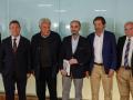 El presidente de la Junta de Castilla La Mancha, Emiliano García-Page (i), el expresidente del Gobierno Felipe González (2-i), el expresidente de Asturias Javier Fernández (2-d) y el exvicepresidente del Gobierno Alfonso Guerra (d) asisten a la presentación del libro de memorias del expresidente de Aragón Javier Lambán (c)