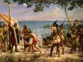 Colón llegando a la isla de Guanahaí, José Garnelo Alda, 1866-1945