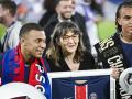 Kylian Mbappe his mother Fayza Lamari his brother Ethan Mbappe during the Ligue 1 championship ceremony in Paris on May 12, 2024.
