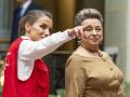 Doña Letizia con Lucrecia Peinado, este miércoles en el Palacio Nacional de la Cultura de Guatemala