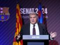 El presidente del FC Barcelona, Joan Laporta, en el discurso de la reunión ordinaria del Senado de la entidad azulgrana
