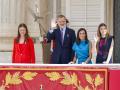 Spanish King Felipe VI and Letizia Ortiz with Princess Leonor and Princess Sofia attending solemn relief of the royal guard during 10 anniversary  of the proclamation of Spanish King Felipe VI in Madrid on Wednesday, 19 June 2024.