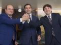 Los nacionalistas Andoni Ortuzar e Imanol Pradales y el líder socialista Eneko Andueza